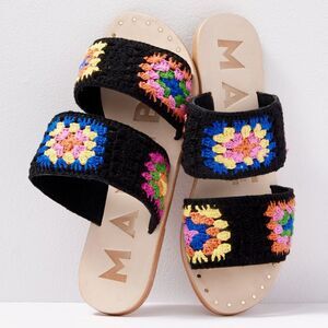 Manebi Crochet Double Strap Sandal in Black Multi 39 NWT